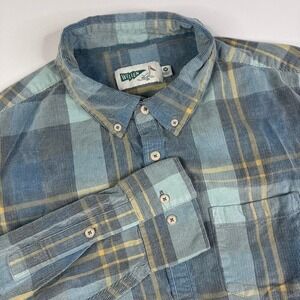 Wellen Mens Corduroy Plaid Button Down Long Sleeve Shirt Blue Yellow Size Medium